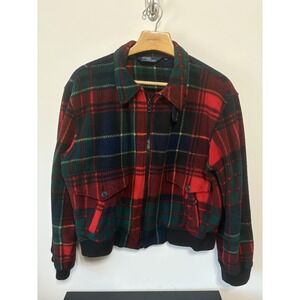 Vintage Polo Ralph Lauren Plaid Jacket Large Red Green Blue Plaid Fleece Malden